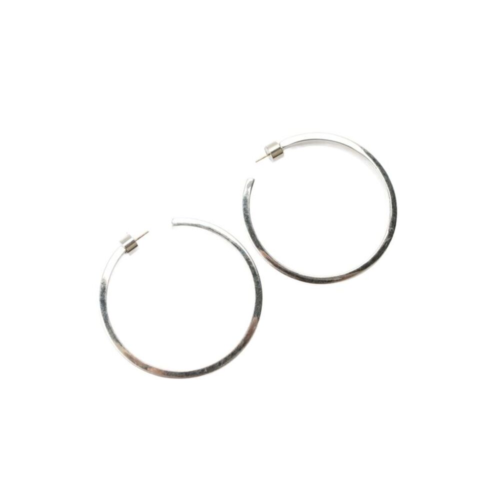 Jennifer Fisher Womens Silver Tone + 14K Posts Flat Thread Hoops 2"